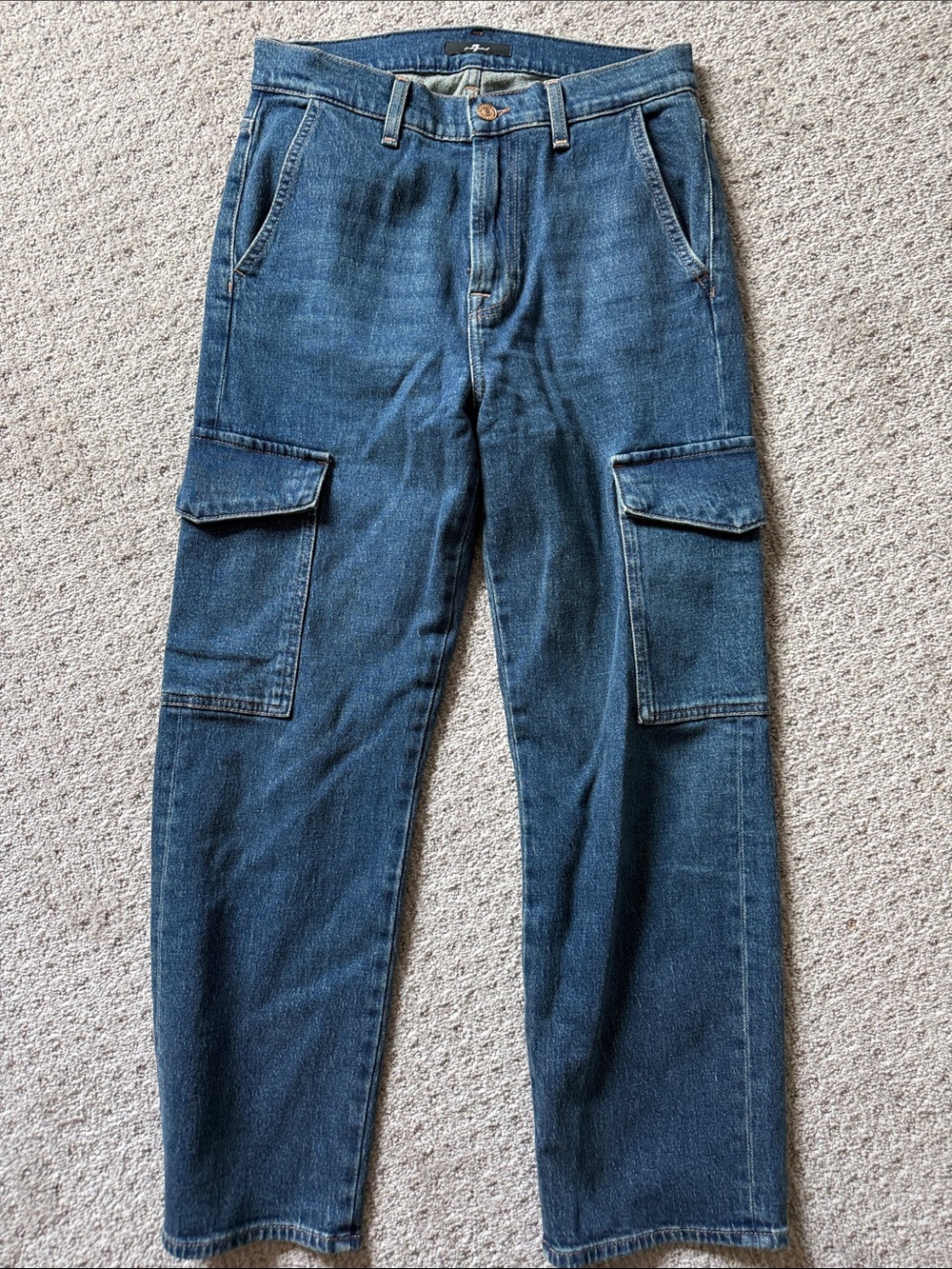 7 For All Mankind Blue Denim Cargo Pants